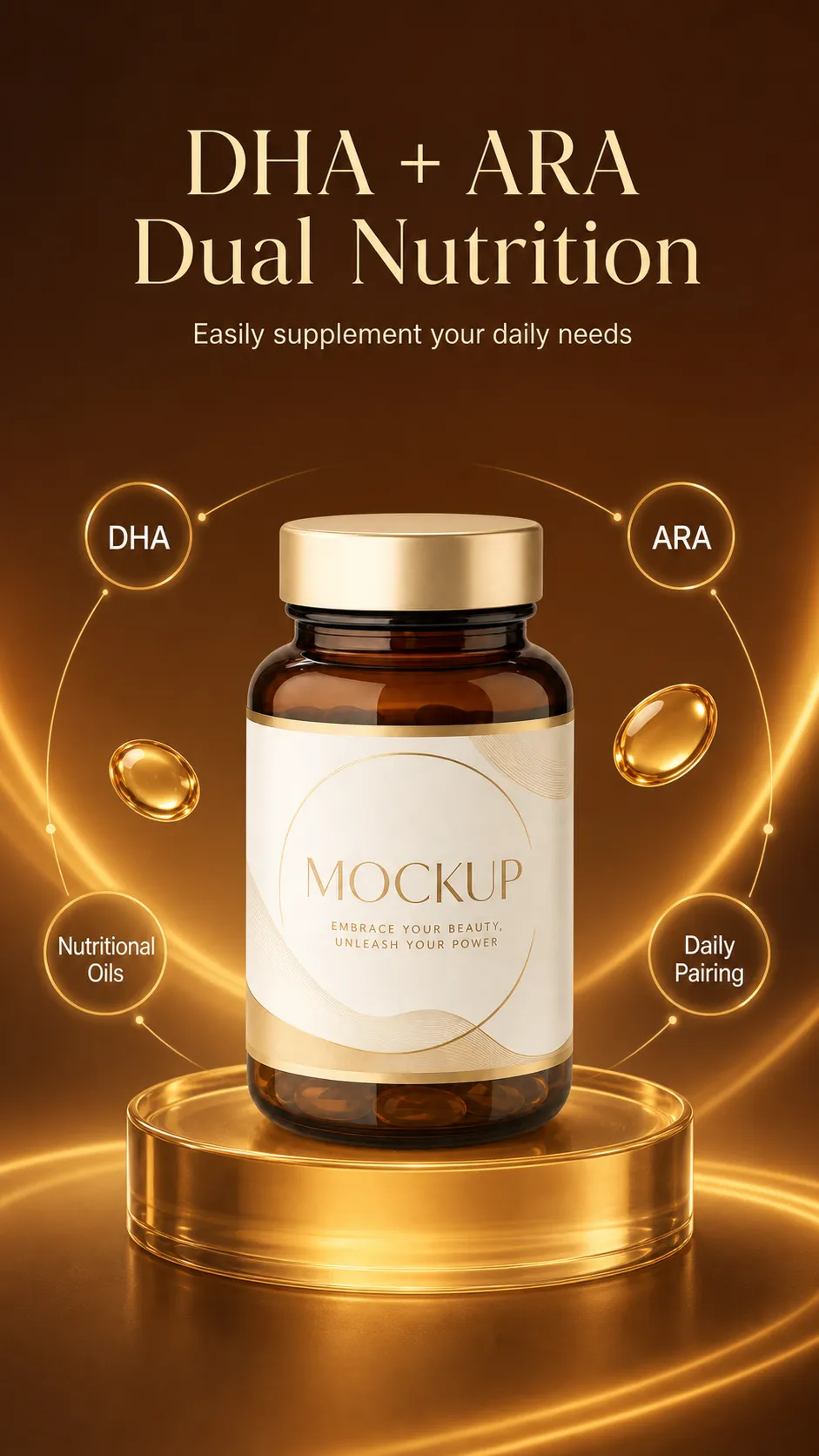 DHA and ARA Supplement Bottle Mockup Design｜AI Image Generation Prompts