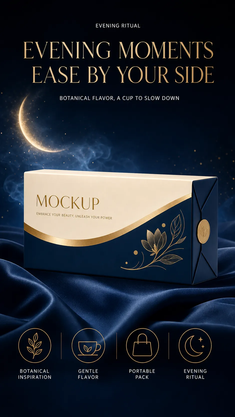 Luxury Navy Blue Packaging Mockup Box with Night Sky｜AI Image Generation Prompts