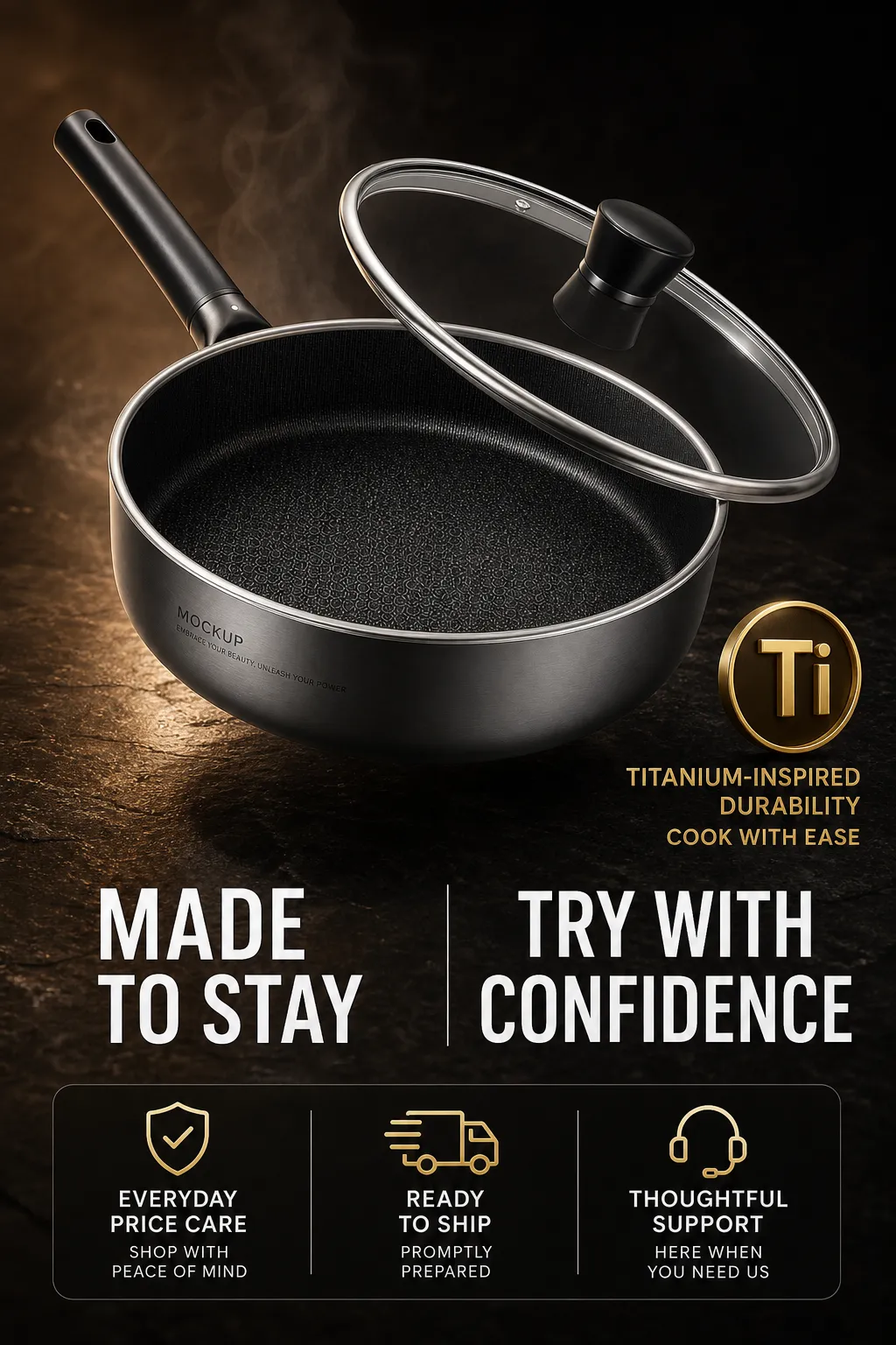 Black Titanium Non-Stick Frying Pan Mockup｜AI Image Generation Prompts