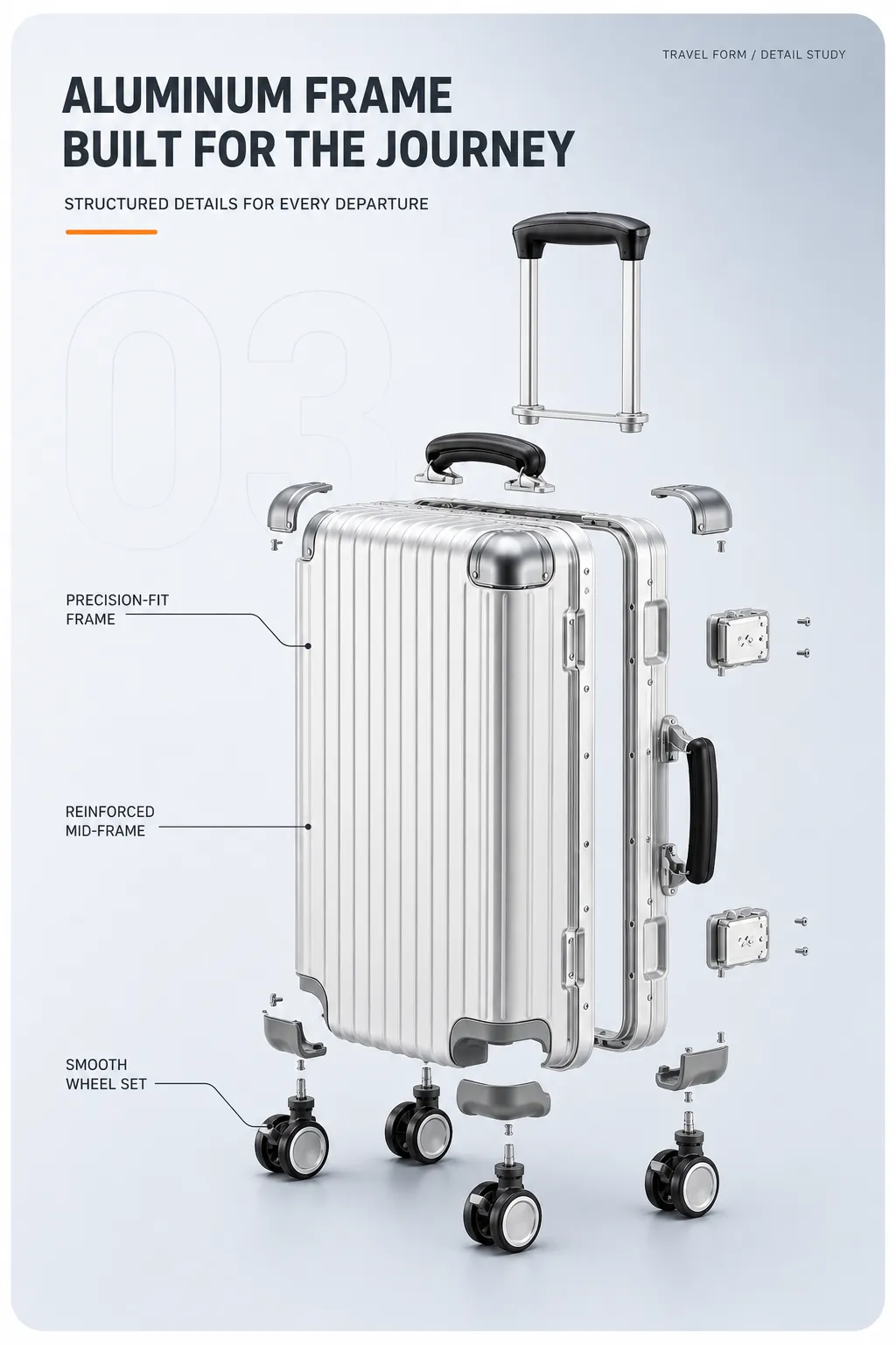 Aluminum Frame Luggage Structure Diagram｜AI Image Generation Prompts