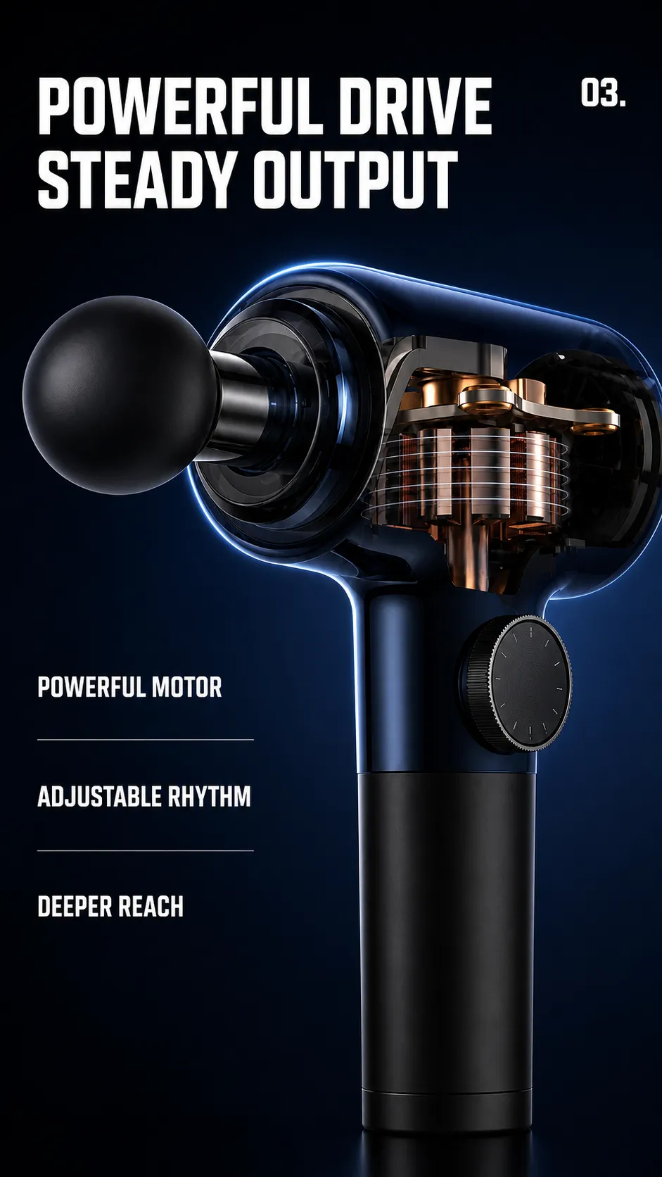 Blue Massage Gun Internal Motor Cutaway View｜AI Image Generation Prompts