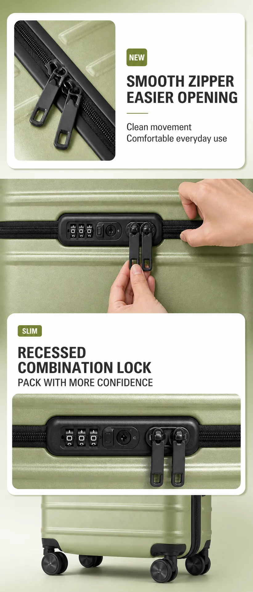 Green Suitcase with Smooth Zipper and Lock｜AI Image Generation Prompts