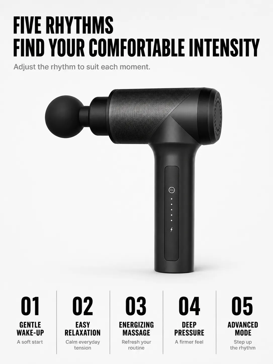 Black Massage Gun with Five Modes for Muscle Relief｜AI Image Generation Prompts
