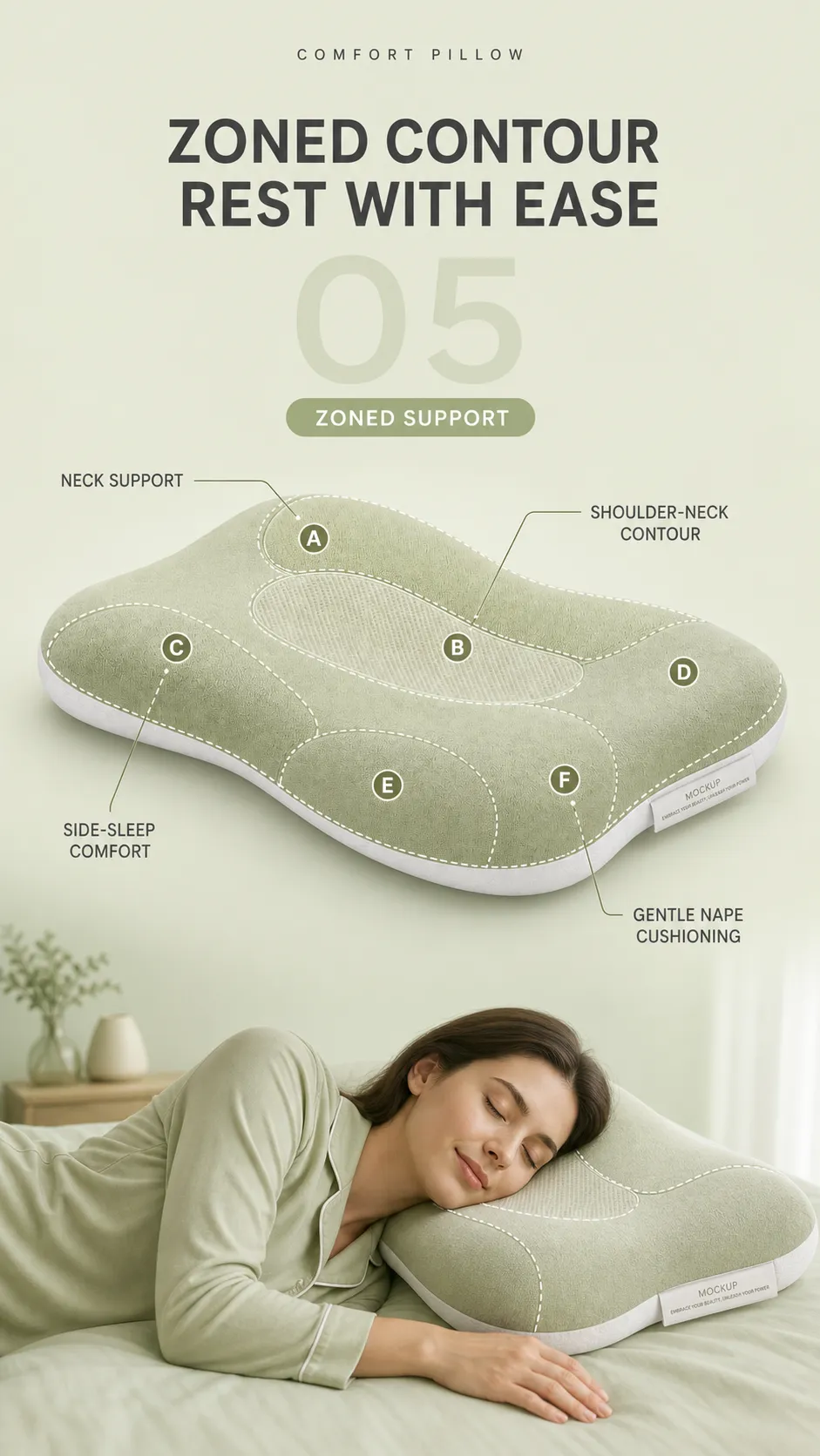Ergonomic Zoned Comfort Pillow for Better Sleep｜AI Image Generation Prompts