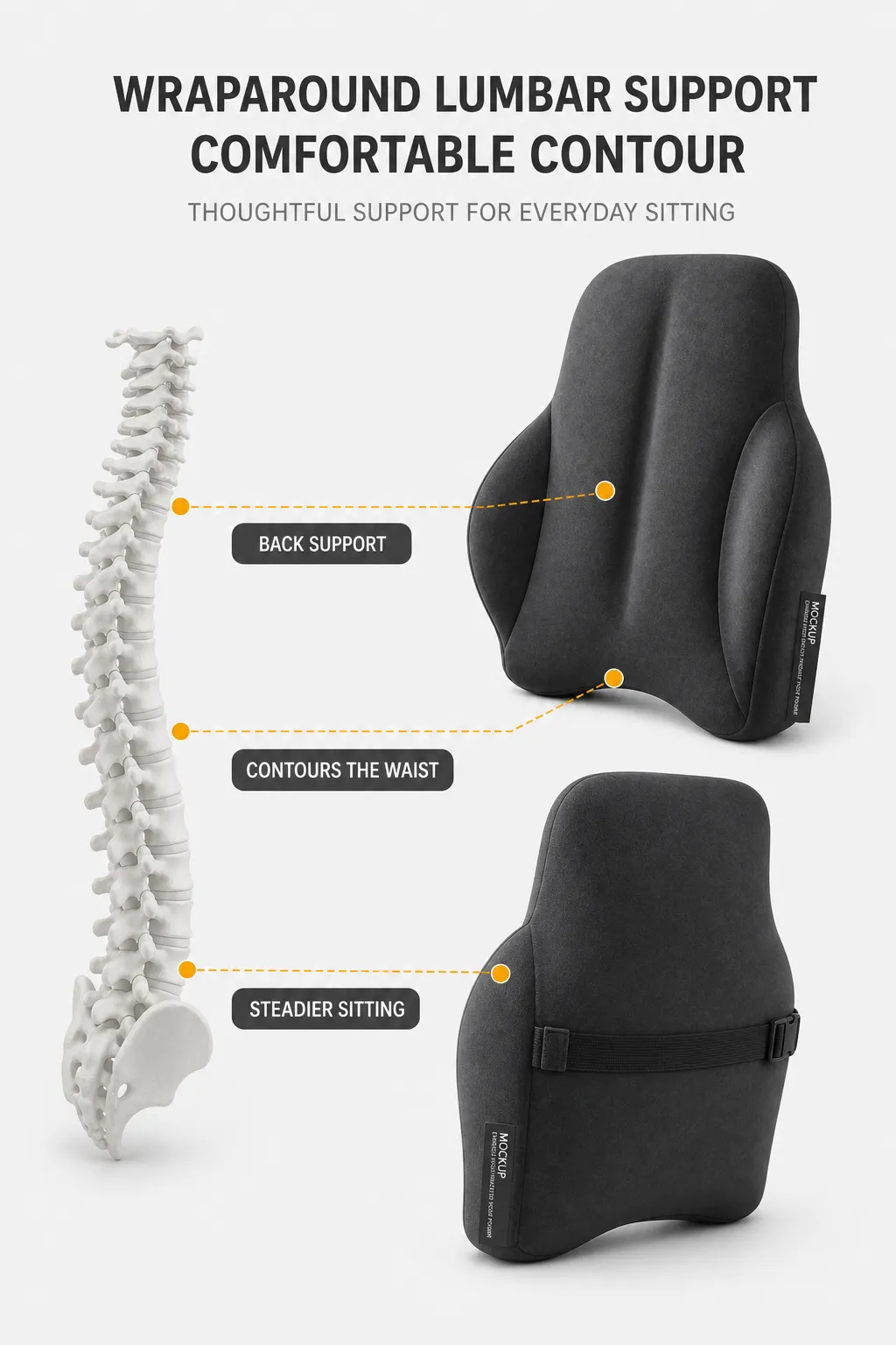 Ergonomic Black Lumbar Support Cushion Design｜AI Image Generation Prompts