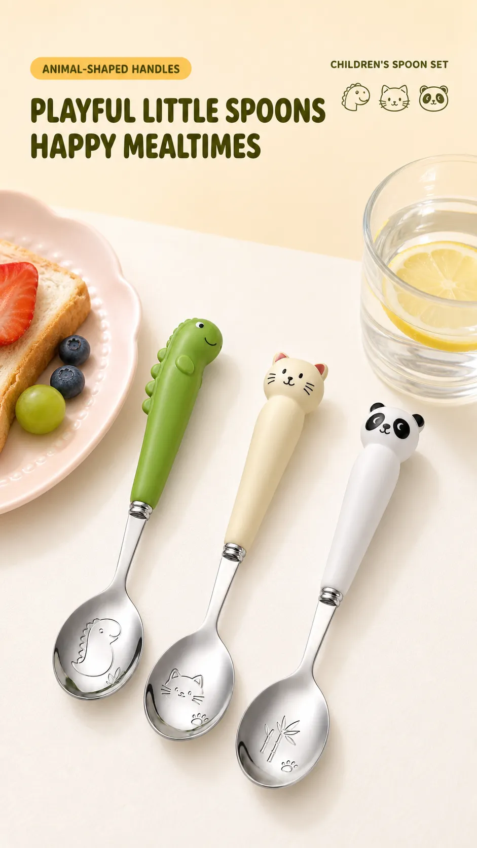 Cute Animal Handle Children's Spoon Set｜AI Image Generation Prompts