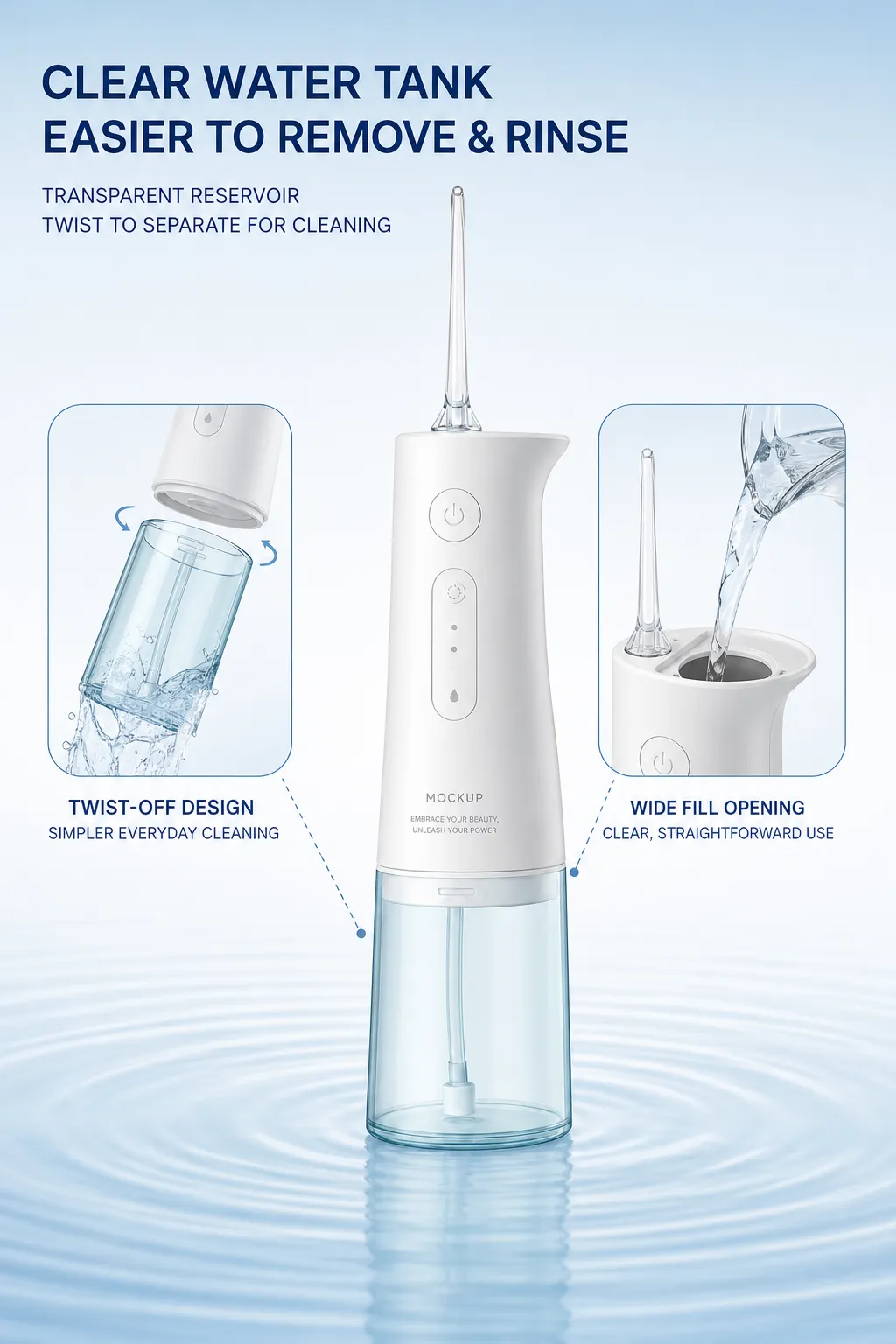 White Portable Water Flosser with Large Detachable Tank｜AI Image Generation Prompts