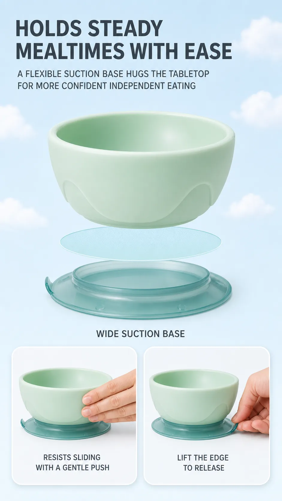 Green Baby Suction Bowl with Wide Base｜AI Image Generation Prompts