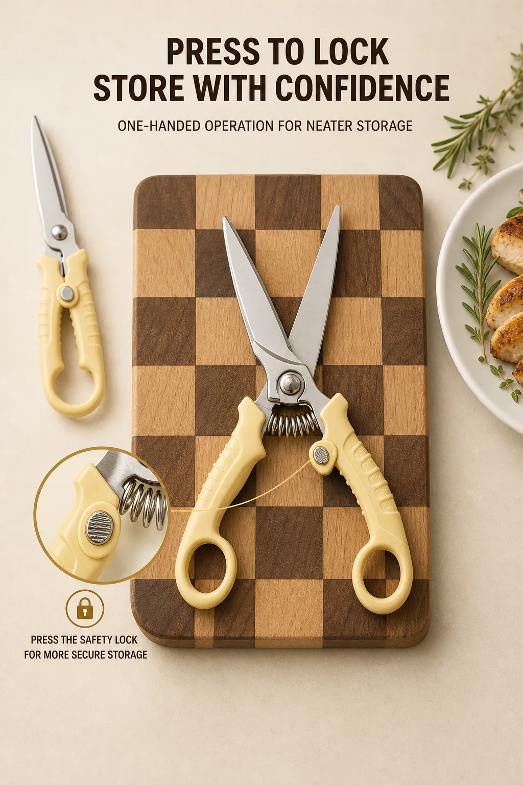 Yellow Kitchen Shears with Safety Lock｜AI Image Generation Prompts