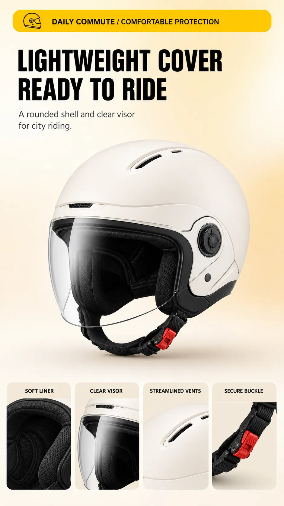 White Open Face Helmet for Daily City Commuting｜AI Image Generation Prompts