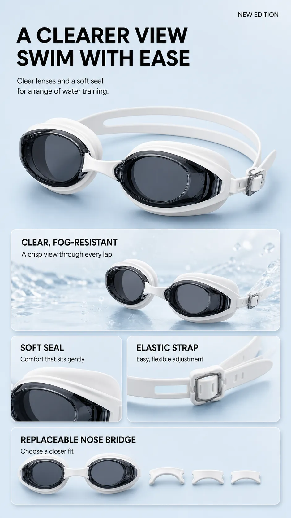 White Anti-Fog Swimming Goggles for Water Training｜AI Image Generation Prompts
