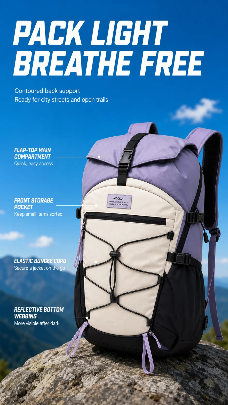 Purple and Beige Outdoor Hiking Backpack｜AI Image Generation Prompts