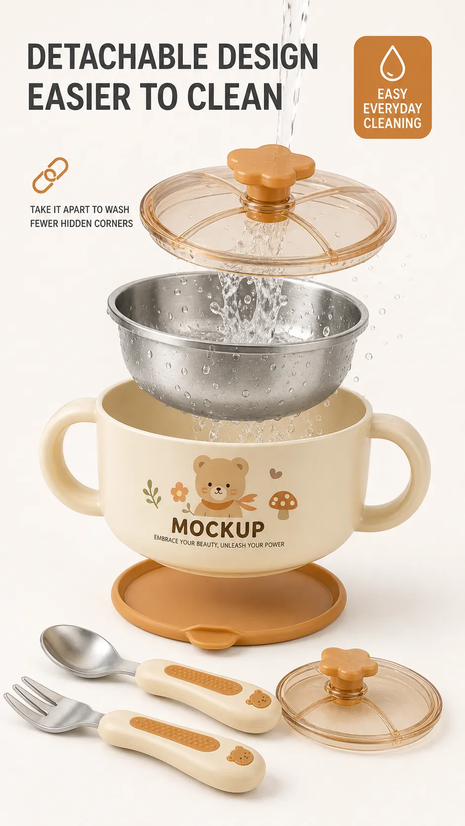 Detachable Kids Bowl Set with Stainless Steel Insert｜AI Image Generation Prompts