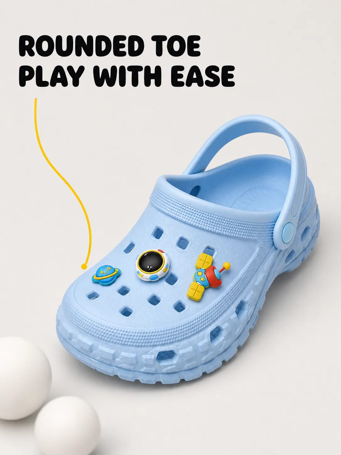 Blue Kids Clog Shoe with Astronaut Charm｜AI Image Generation Prompts