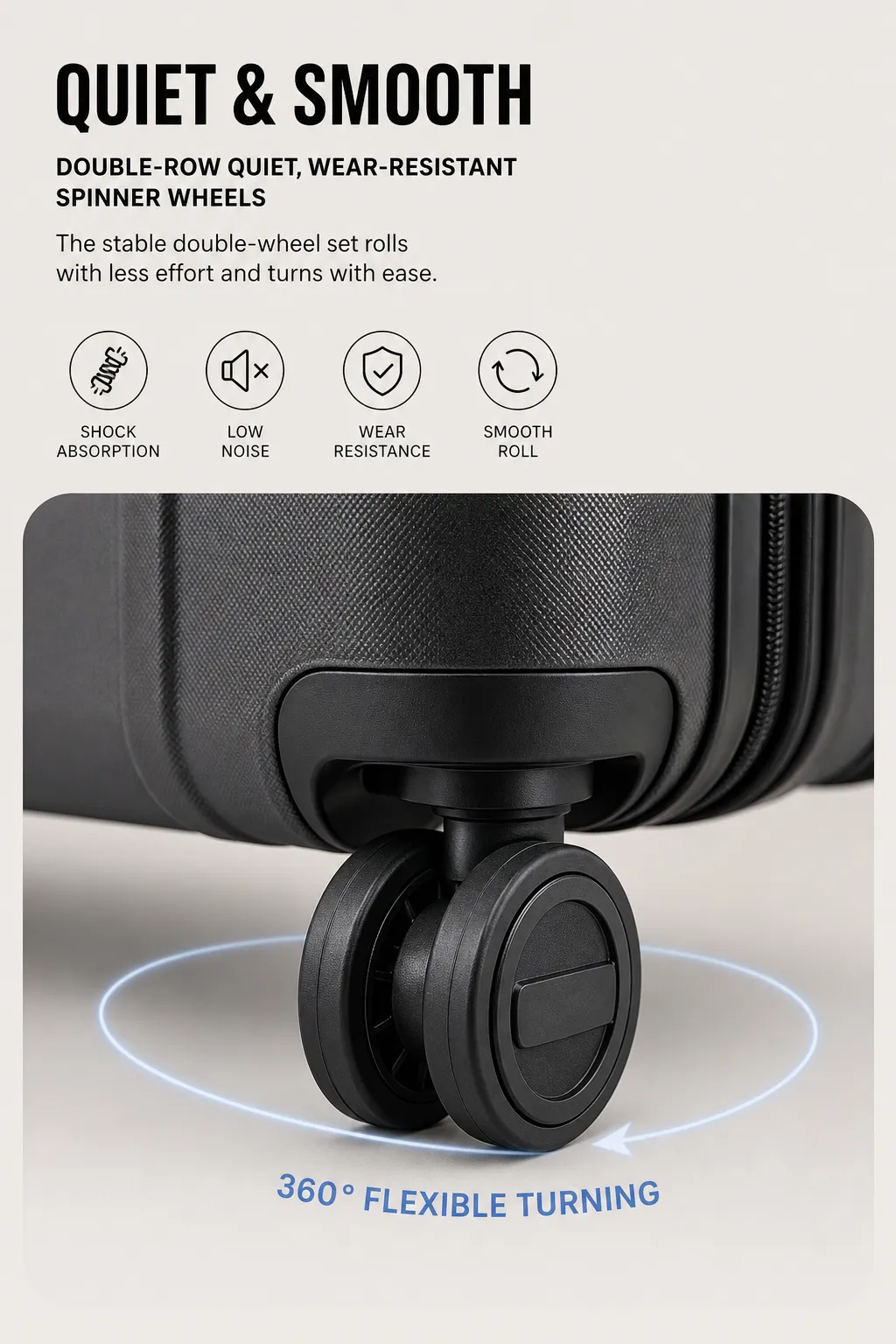 Double row silent universal wheels for suitcase｜AI Image Generation Prompts