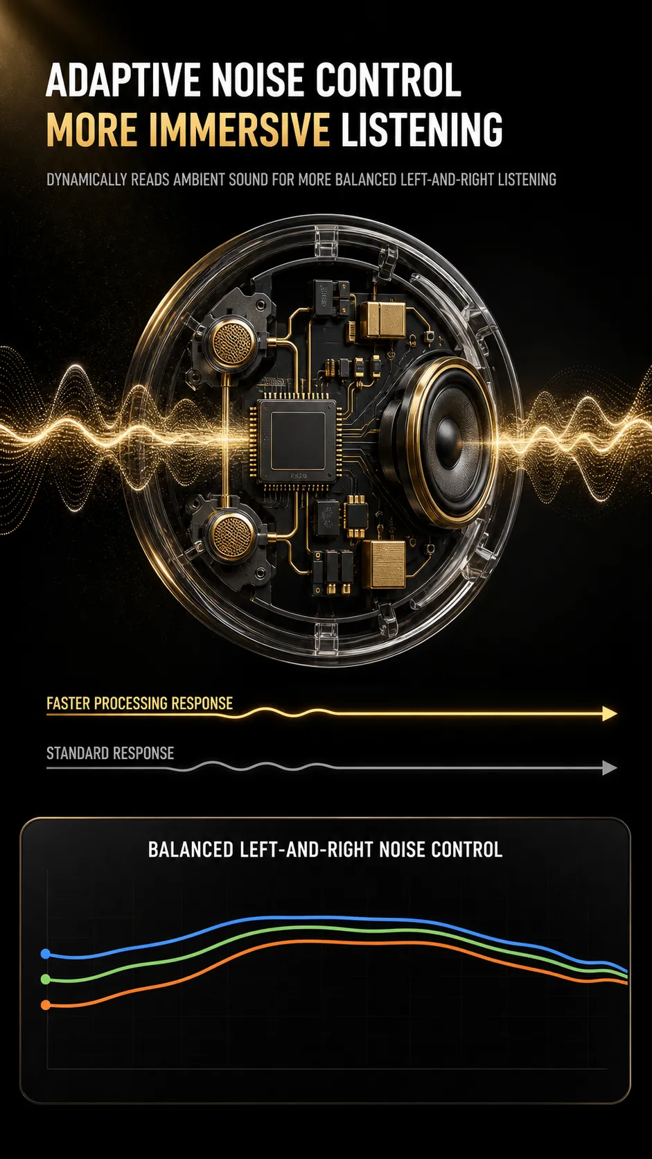 Adaptive Noise Cancellation Earbud Technology Diagram｜AI Image Generation Prompts
