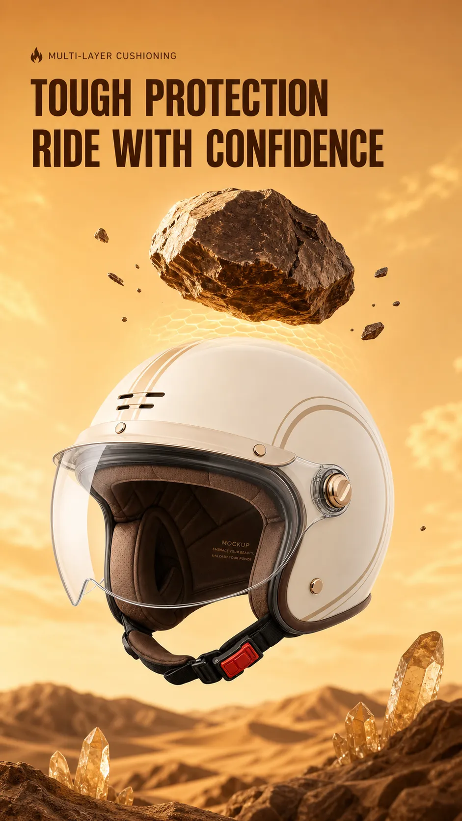 White Retro Motorcycle Helmet for Tough Protection｜AI Image Generation Prompts