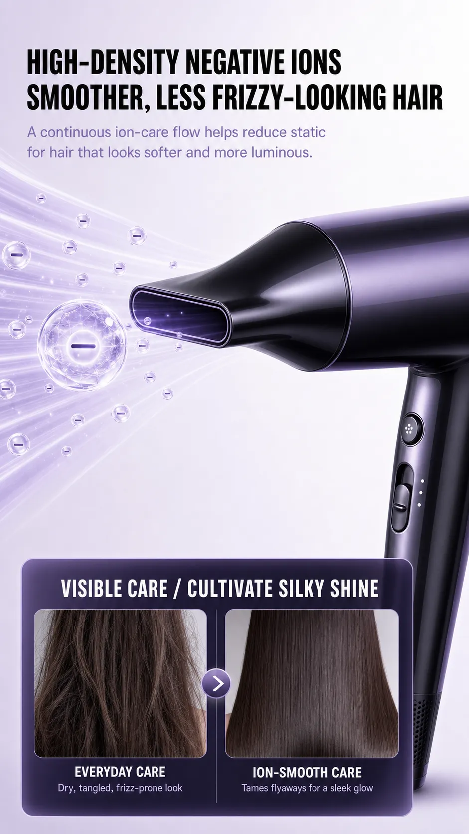 Negative Ion Hair Dryer for Smooth Shiny Hair｜AI Image Generation Prompts