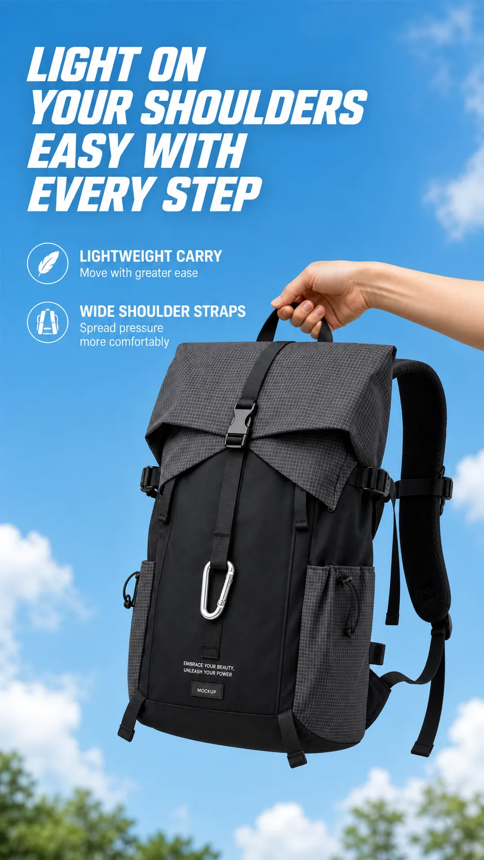 Black and Grey Lightweight Outdoor Backpack｜AI Image Generation Prompts