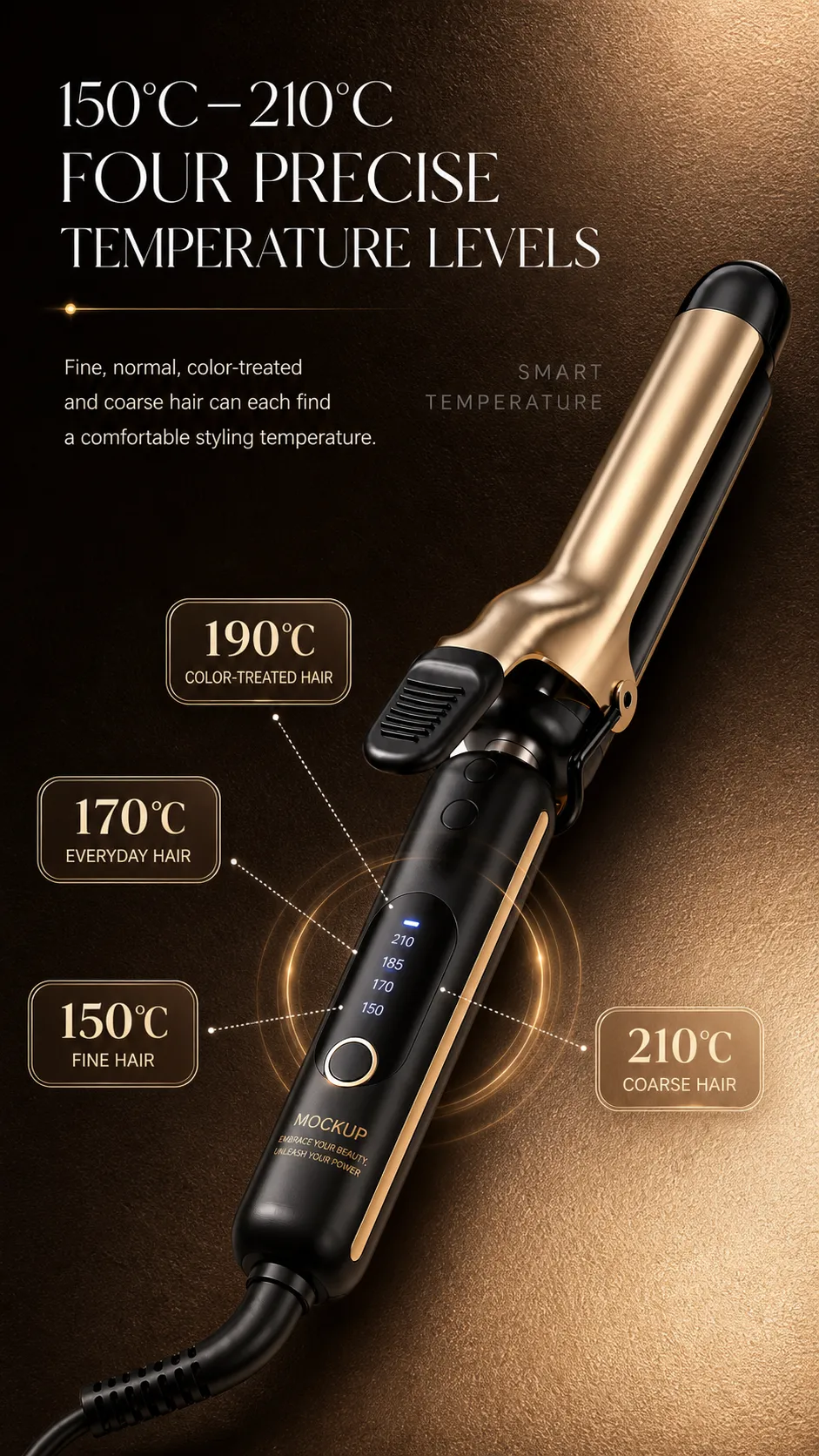 Smart Temperature Hair Curling Iron with 4 Settings｜AI Image Generation Prompts