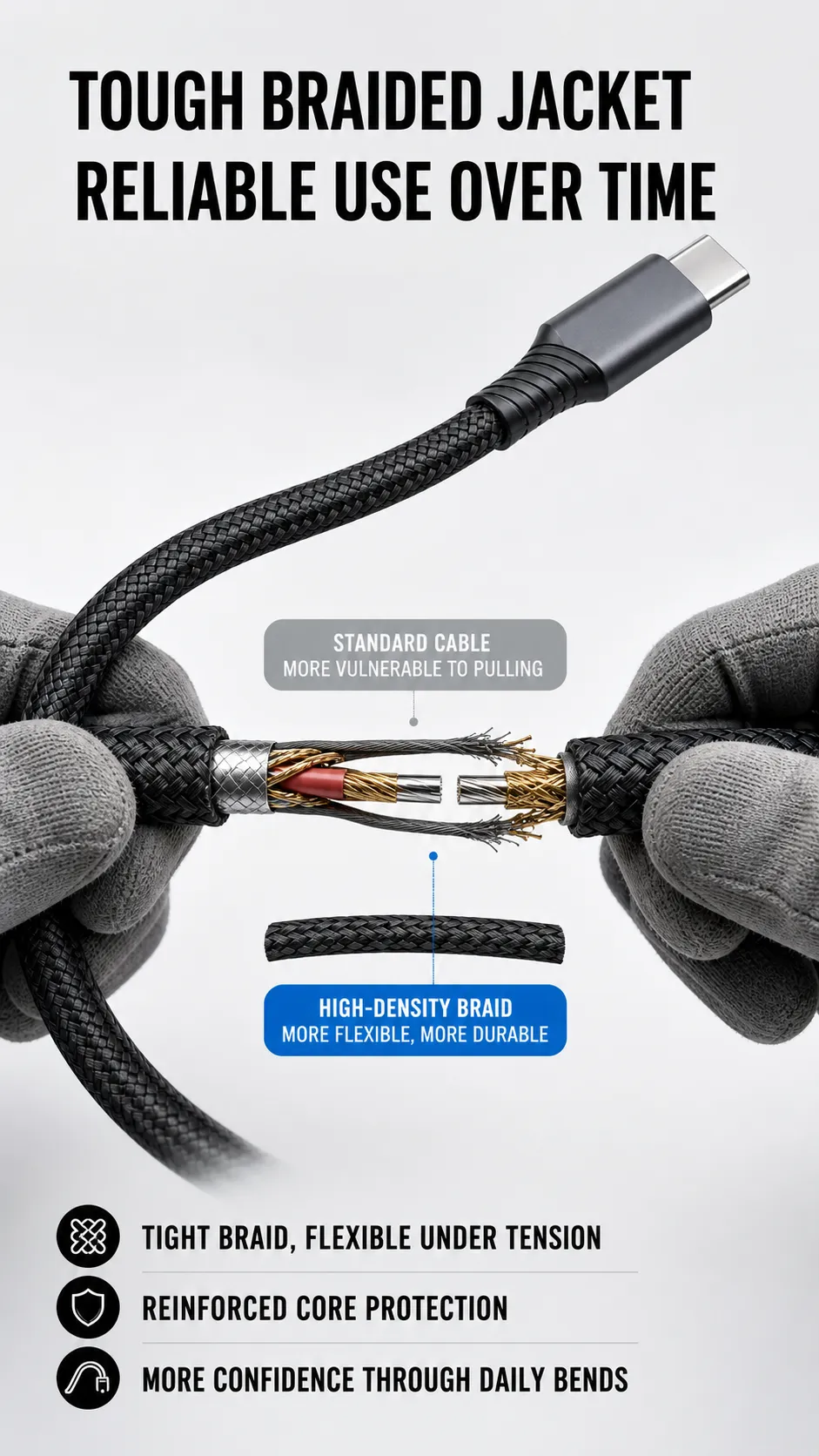 Durable Braided USB-C Cable Internal Structure｜AI Image Generation Prompts