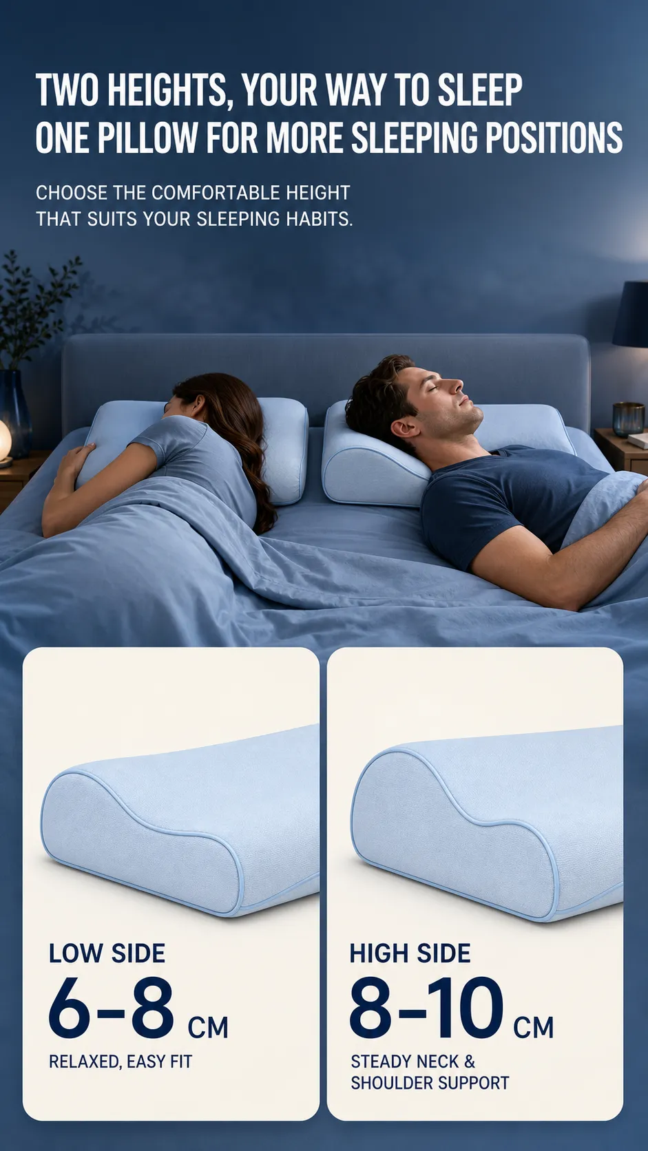 Dual Height Ergonomic Pillow for Better Sleep｜AI Image Generation Prompts