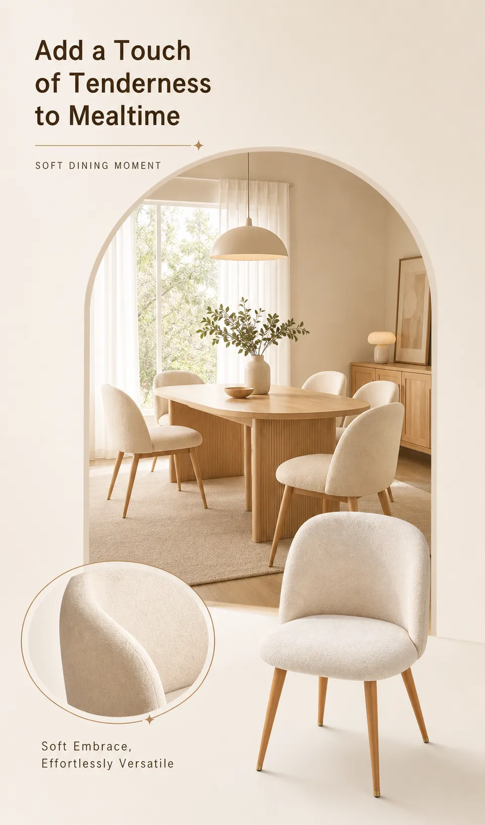 Modern Wooden Dining Set with Soft Cream Chairs｜AI Image Generation Prompts