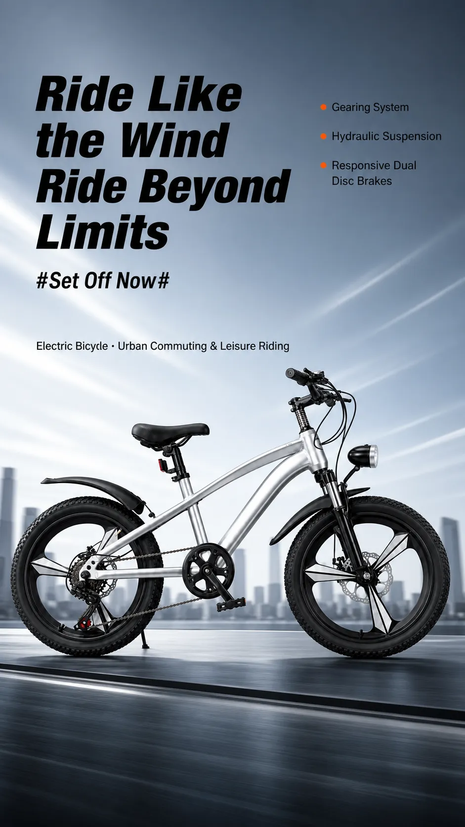 Silver Fat Tire Electric Bicycle for Urban Commuting｜AI Image Generation Prompts