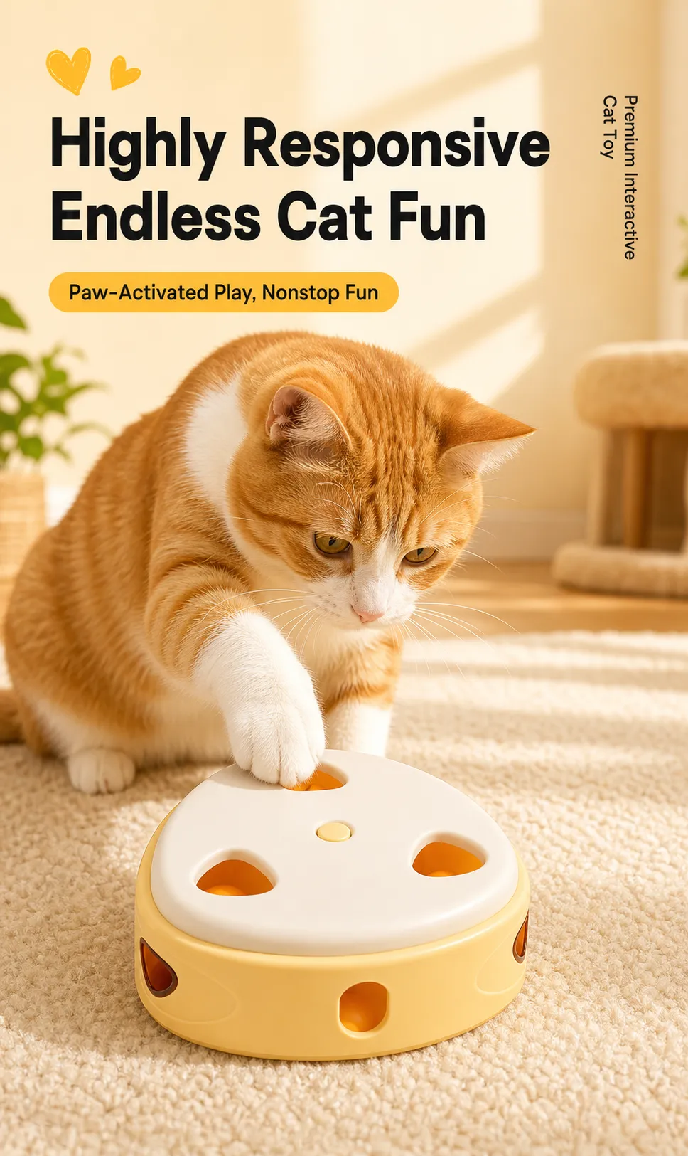 Orange cat playing with yellow round toy｜AI Image Generation Prompts