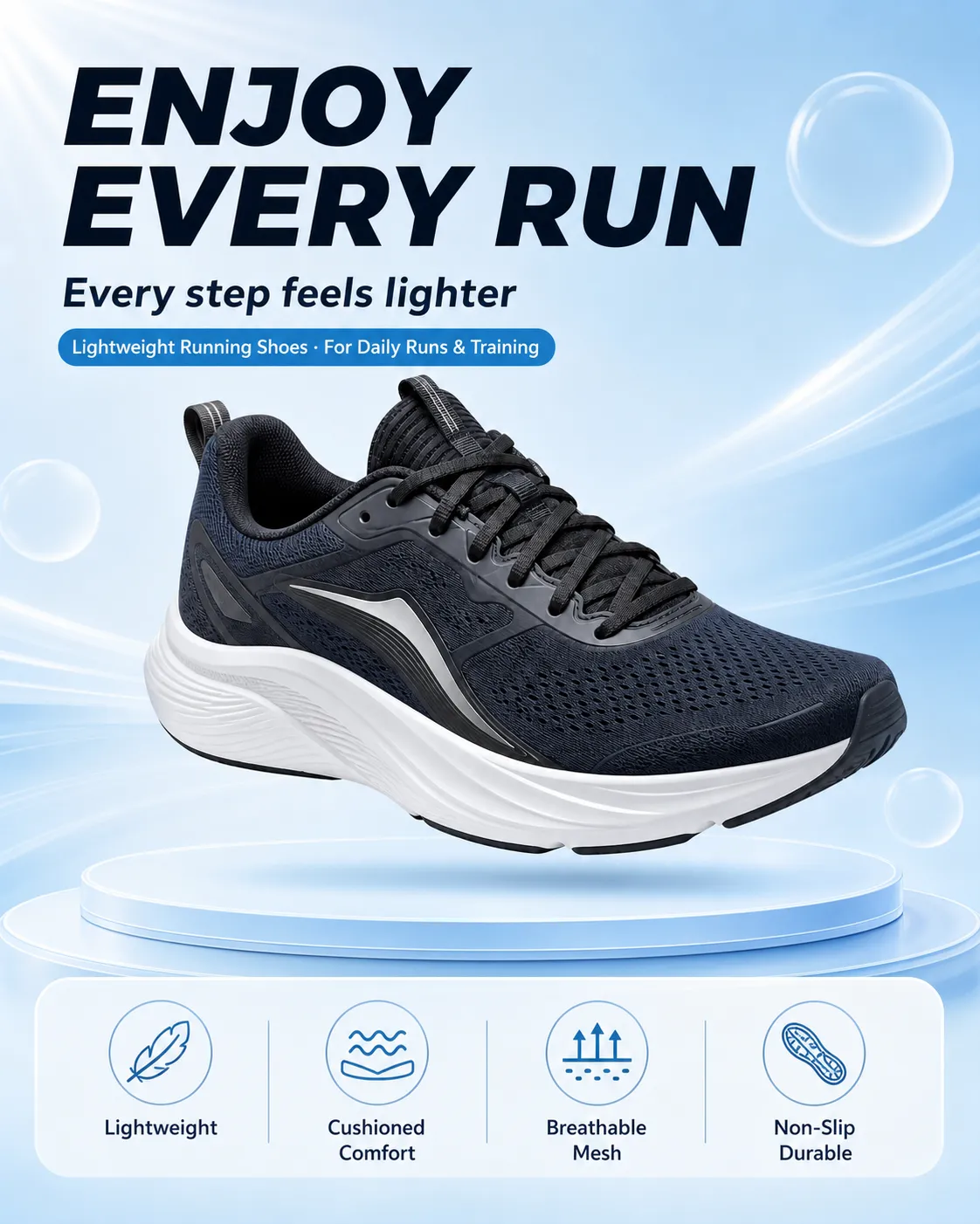 Lightweight Black Running Shoe for Daily Training｜AI Image Generation Prompts