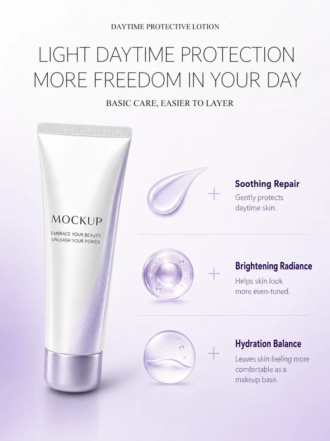 White Skincare Tube Mockup with Purple Benefits｜AI Image Generation Prompts