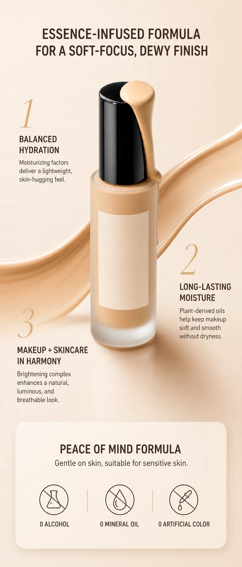 Moisturizing Liquid Foundation Bottle with Beige Swirls｜AI Image Generation Prompts