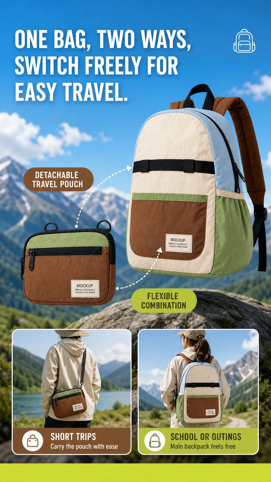 Detachable Backpack and Crossbody Bag Set｜AI Image Generation Prompts