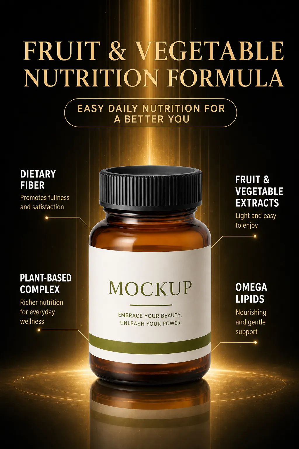 Fruit and vegetable supplement bottle mockup｜AI Image Generation Prompts