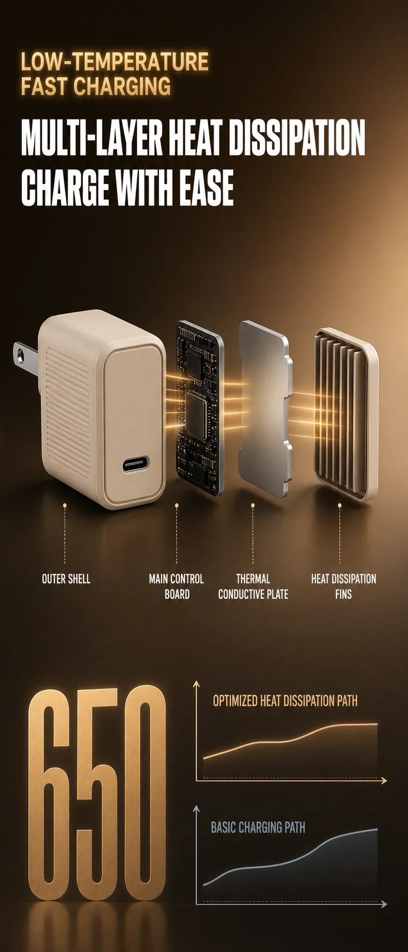 Exploded view of fast charger with multiple heat dissipation｜AI Image Generation Prompts