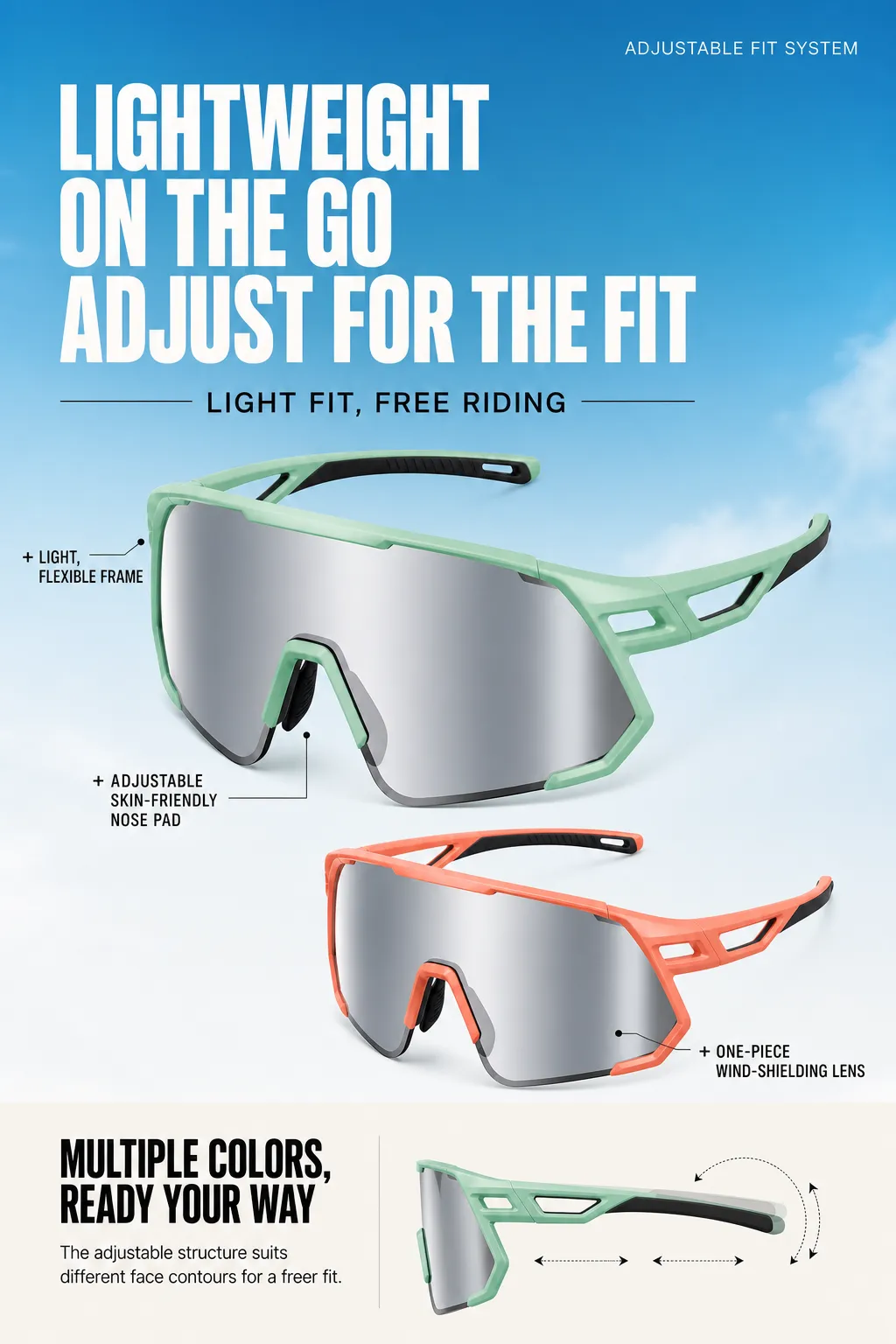 Lightweight Adjustable Cycling Sunglasses with Windproof Len｜AI Image Generation Prompts