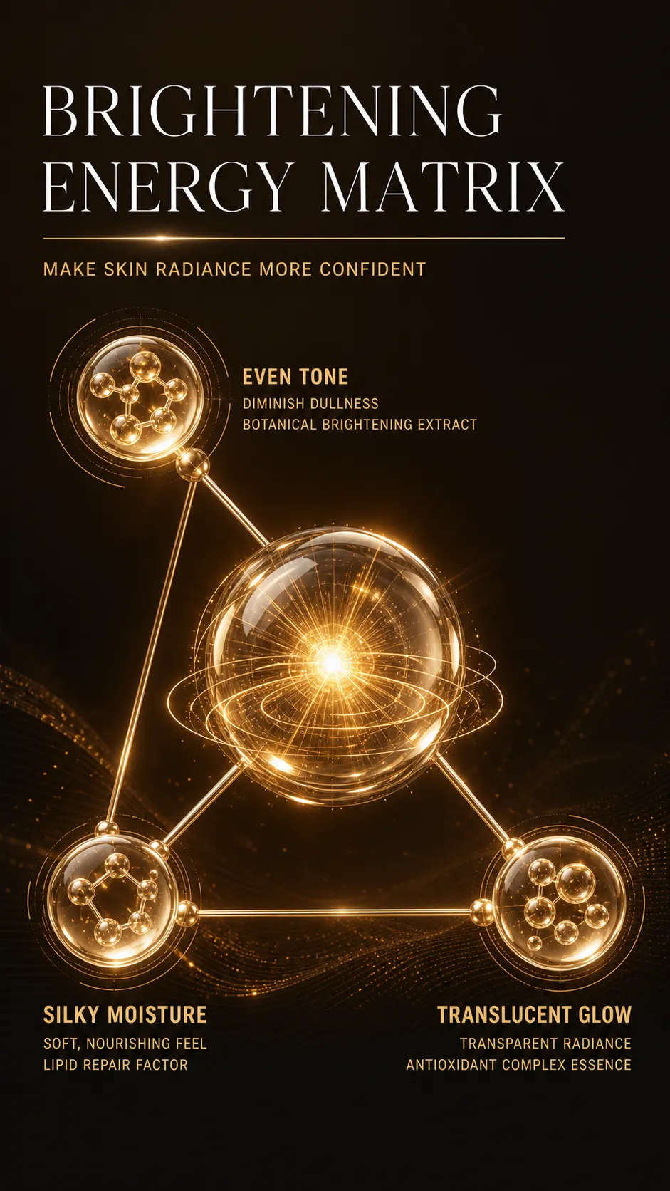 Glowing Golden Molecular Energy Matrix for Skin｜AI Image Generation Prompts