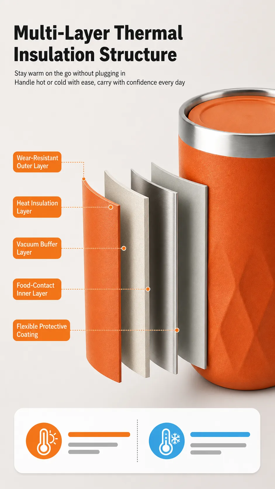 Orange Insulated Tumbler Multi-Layer Structure Diagram｜AI Image Generation Prompts