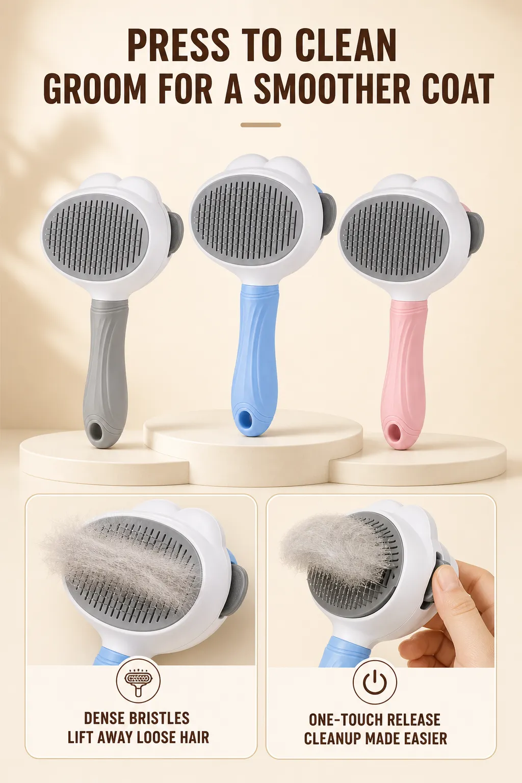 Self-Cleaning Pet Grooming Brush with Retractable Bristles｜AI Image Generation Prompts