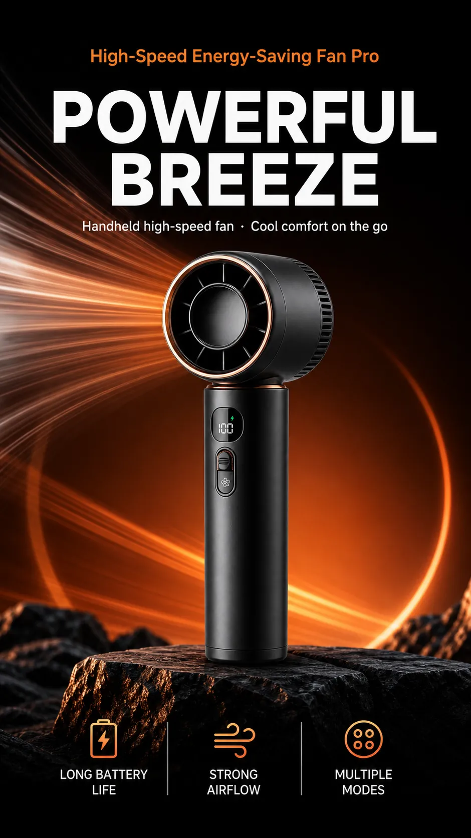 Black High-Speed Portable Handheld Fan Pro｜AI Image Generation Prompts