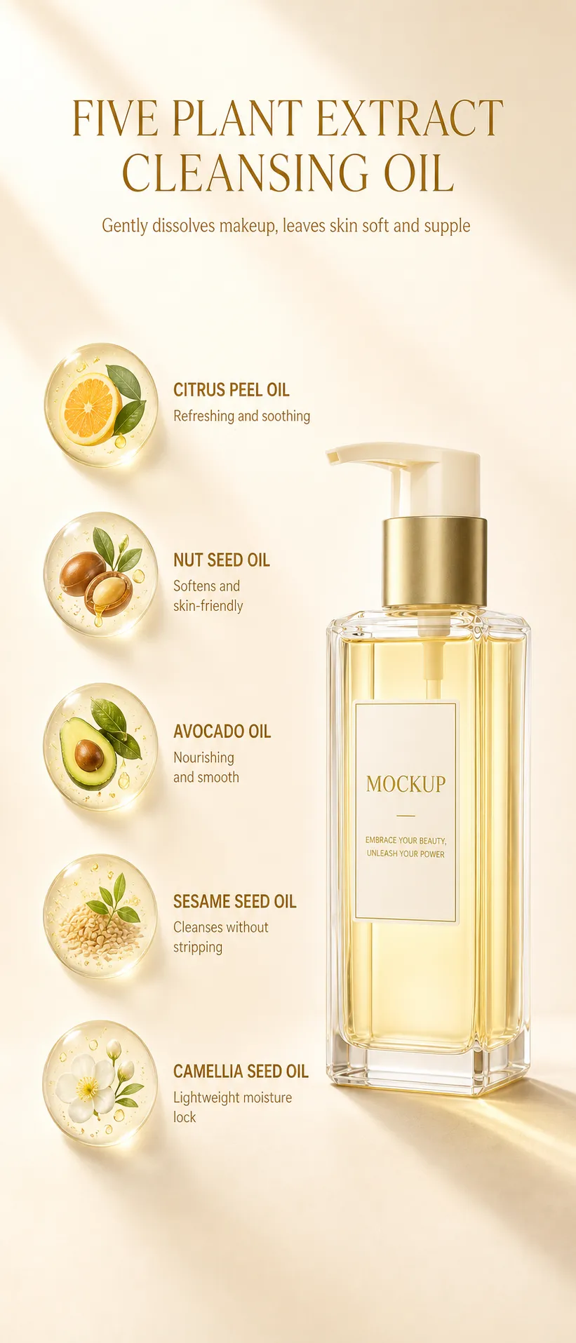 Five Plant Extract Cleansing Oil Bottle｜AI Image Generation Prompts
