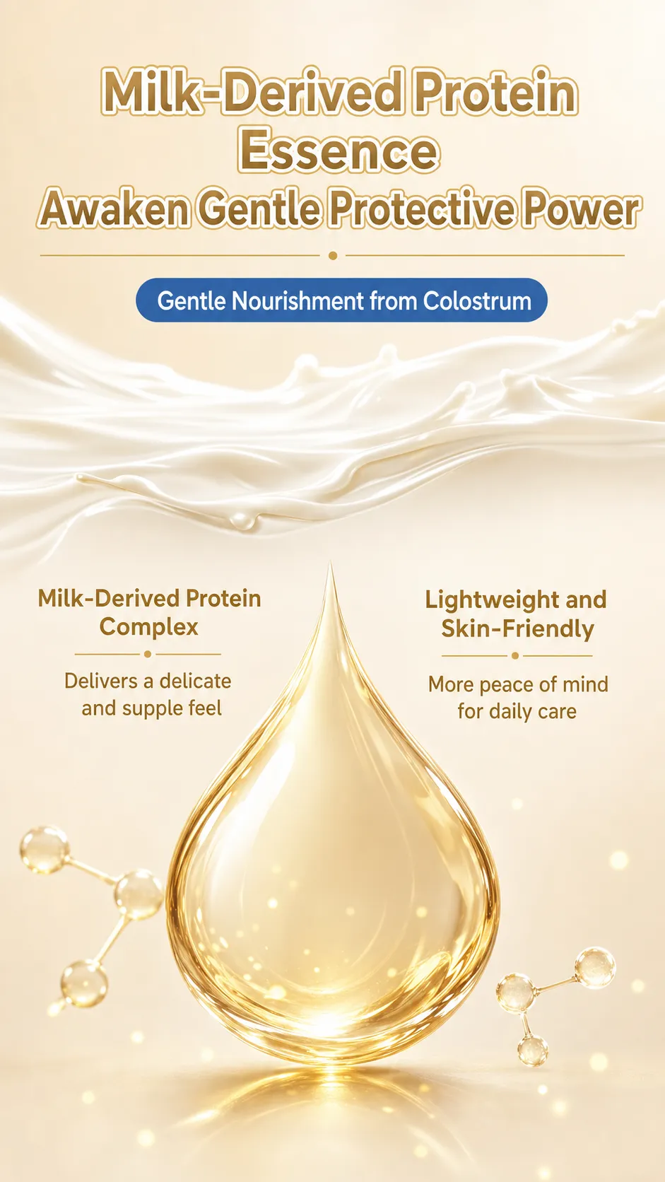 Milk Protein Essence Golden Drop Skincare Ad｜AI Image Generation Prompts