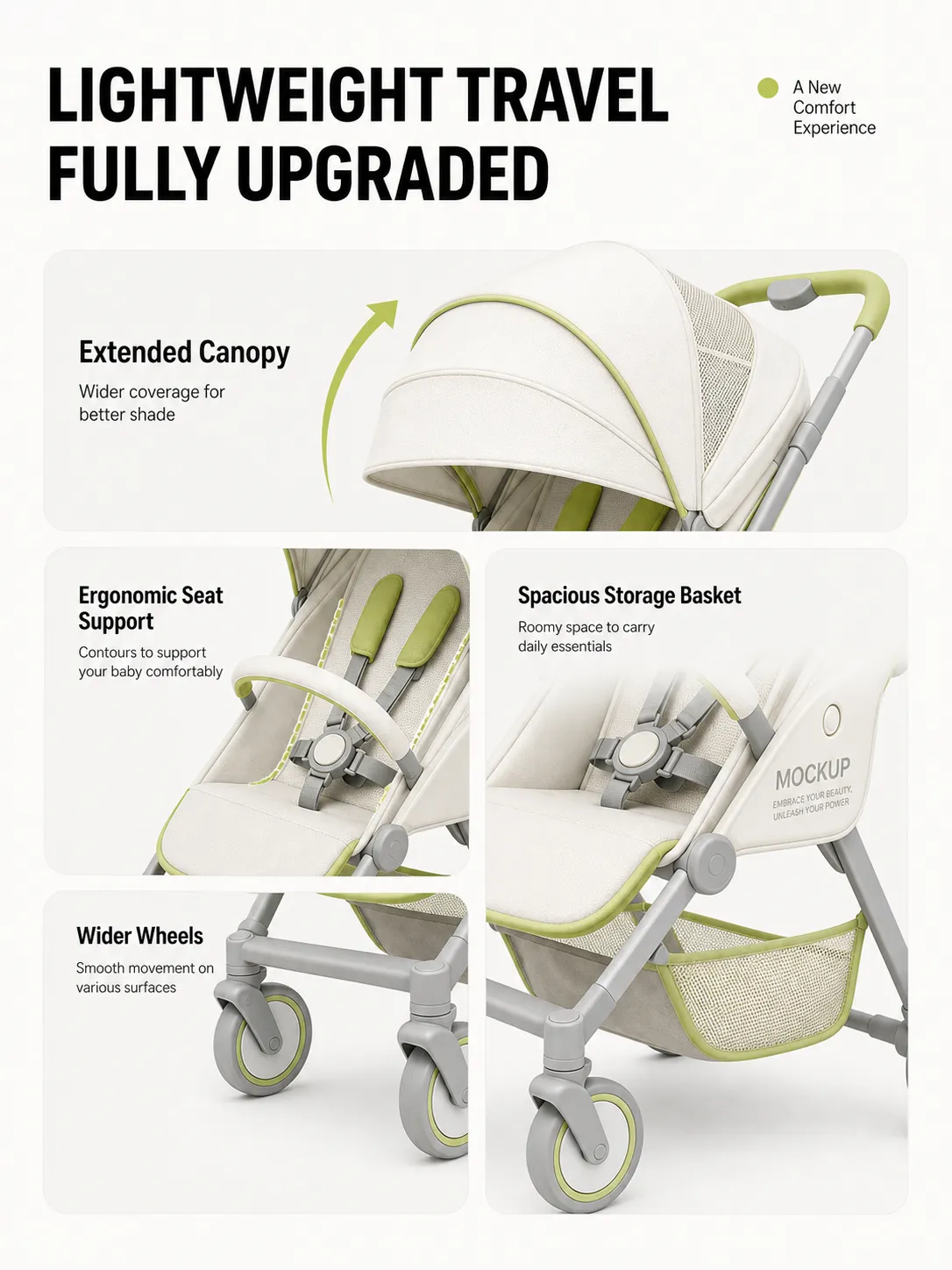 Lightweight Baby Stroller with Adjustable Canopy and Storage｜AI Image Generation Prompts