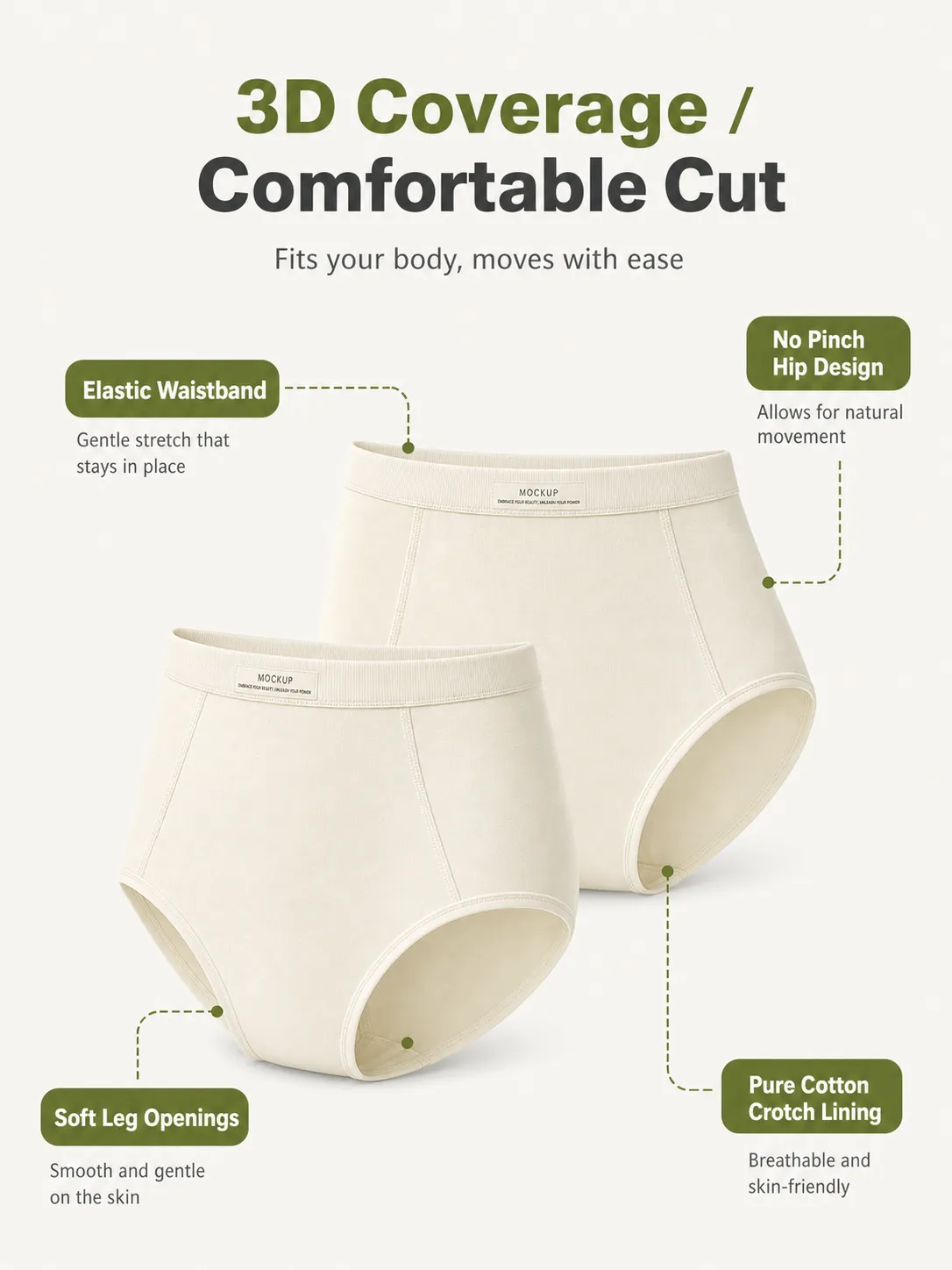 Beige Women's Panties with 3D Coverage and Cotton Crotch｜AI Image Generation Prompts