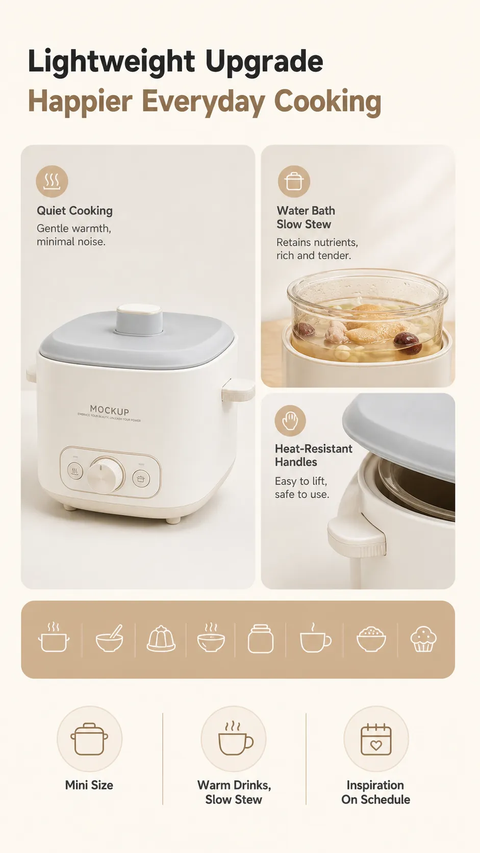 Mini Electric Cooker with Quiet Stewing Features｜AI Image Generation Prompts