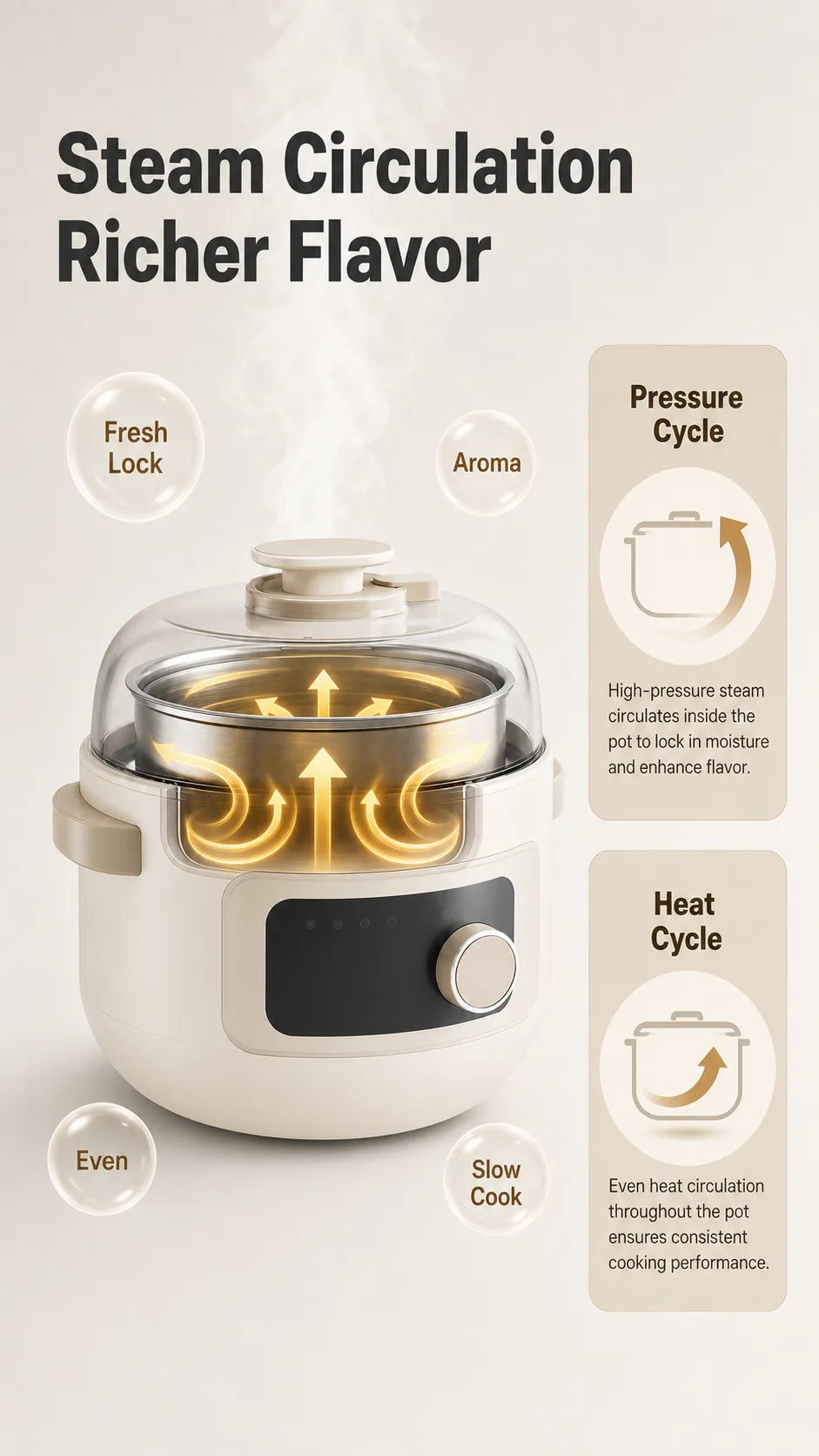 Electric steamer cooker with steam circulation features｜AI Image Generation Prompts