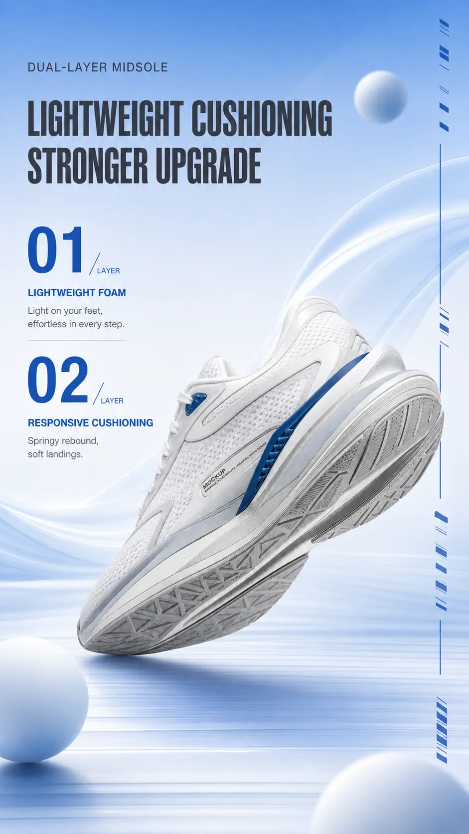 White running shoe with dual-layer midsole upgrade｜AI Image Generation Prompts