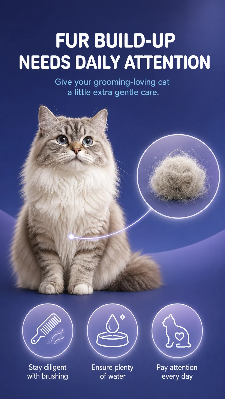 Fluffy Cat Hairball Care and Daily Attention Guide｜AI Image Generation Prompts