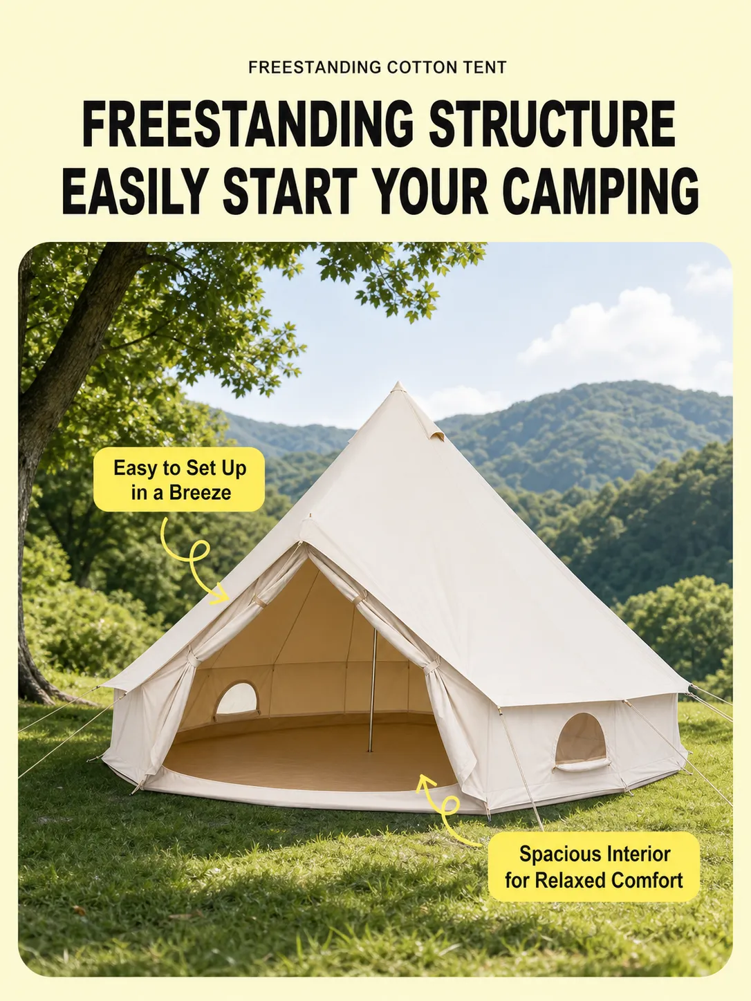 Large White Pyramid Camping Tent for Outdoors｜AI Image Generation Prompts