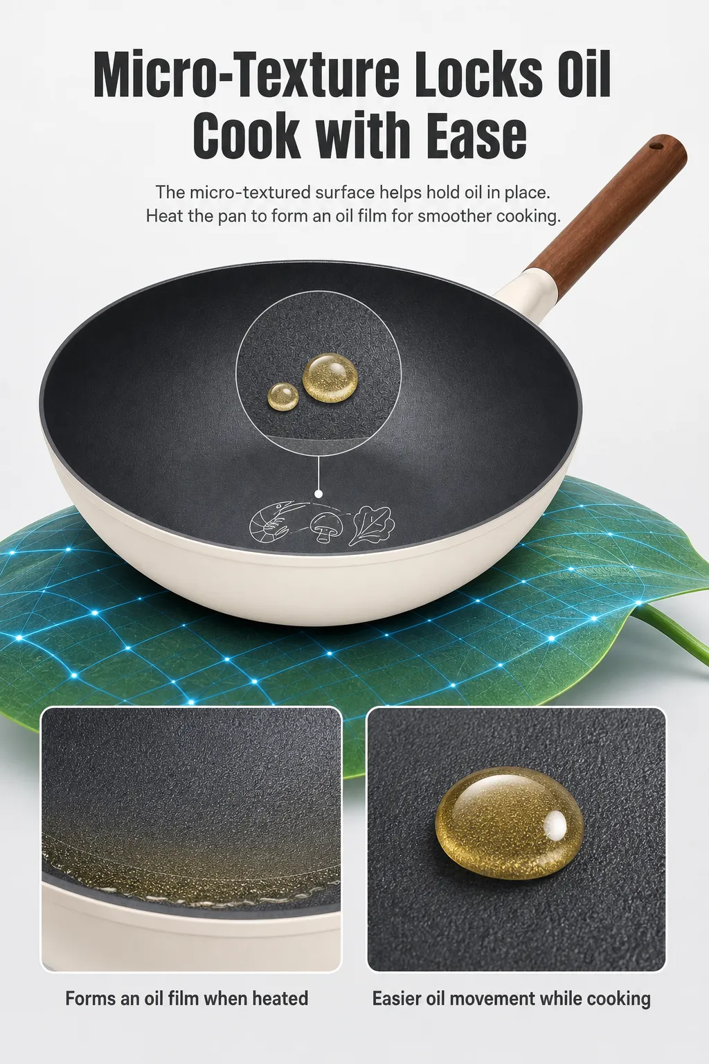 Non-stick frying pan with micro-texture surface｜AI Image Generation Prompts